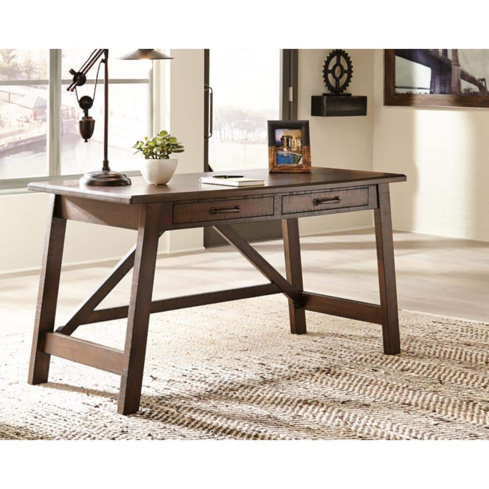 Transitional Rustic Brown Home Office Desk with USB Port and Drawers
