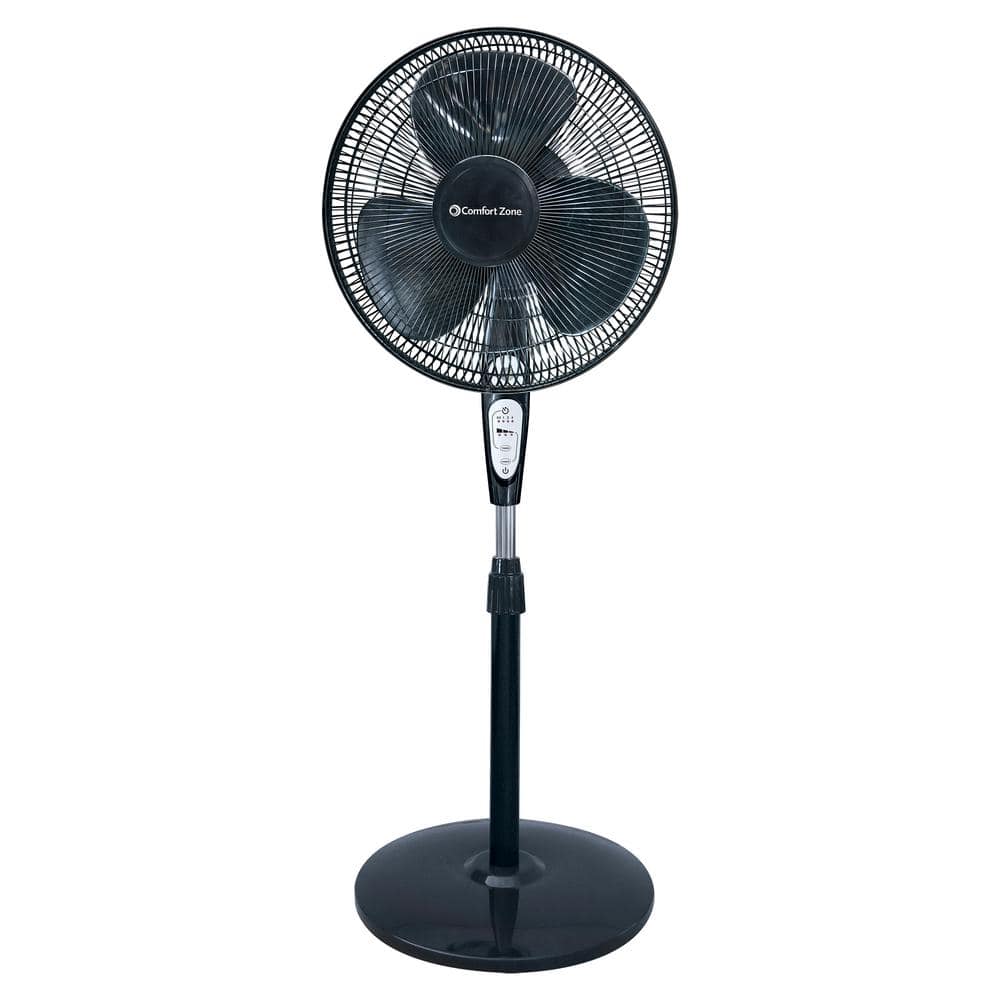 Comfort Zone 42 In Adjustable Height 3 Speed Oscillating Pedestal Fan With Timer Settings Czst181rbk The Home Depot
