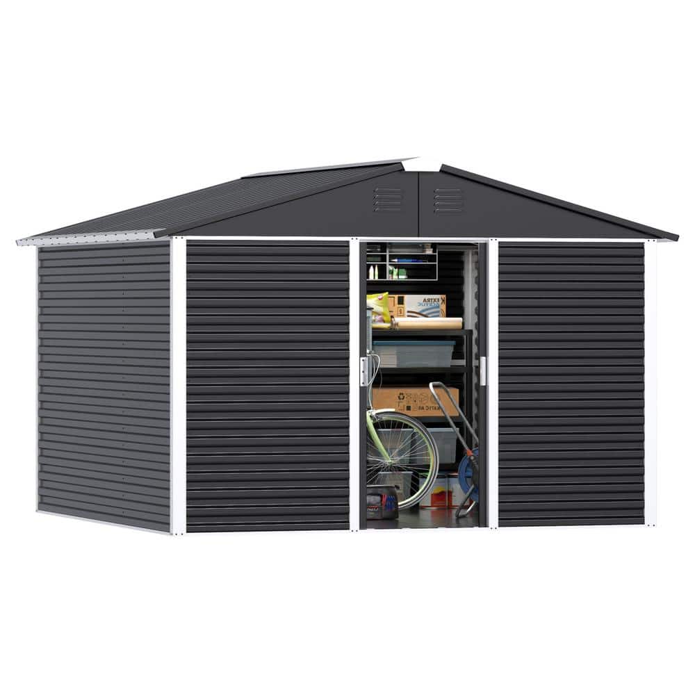Large-sized Outdoor 10 ft. W x 10 ft. D Metal Shed with Sliding Door (60 Sq