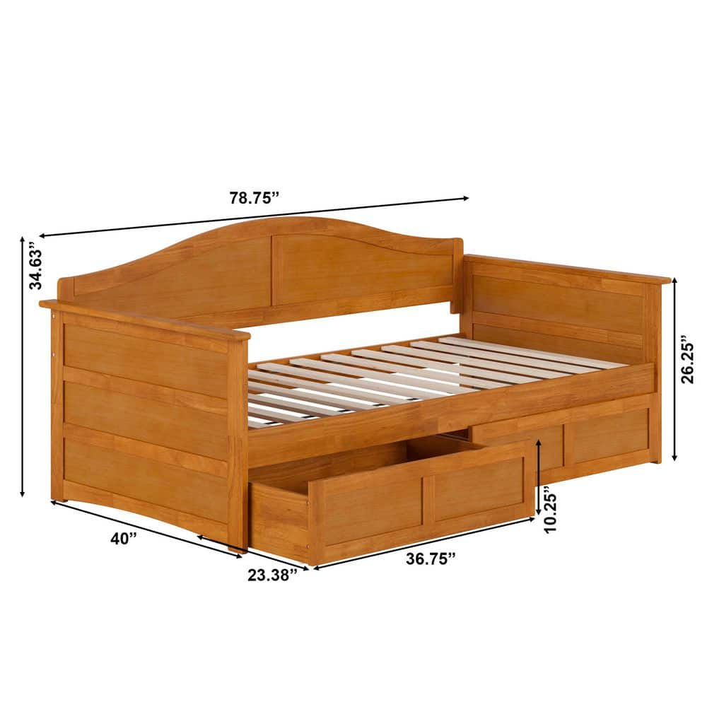 Acadia Walnut Twin Solid Wood Daybed with Set of 2-Bed Drawers - thumbnail 3