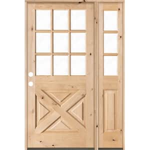 46 in. x 80 in. Knotty Alder 2-Panel Right-Hand/Inswing Clear Glass Unfinished Wood Prehung Front Door w/Right Sidelite
