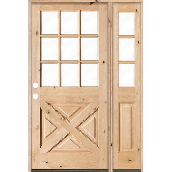 Krosswood Doors 50 in. x 80 in. Knotty Alder 2 Panel Right-Hand/Inswing Clear Glass Unfinished Wood Prehung Front Door w/Right Sidelite