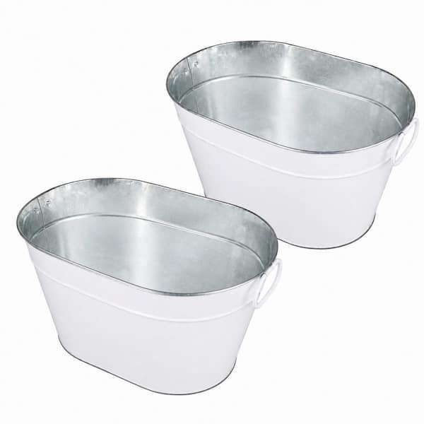 White 2-Pack 3-Gallon Galvanized Beverage Tubs with Handles for Parties and Events