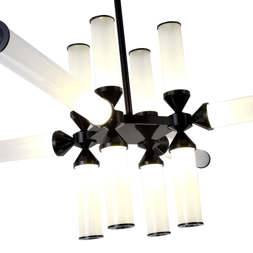Elegant Black Aluminum and Crystal 45" LED Chandelier with Adjustable Height