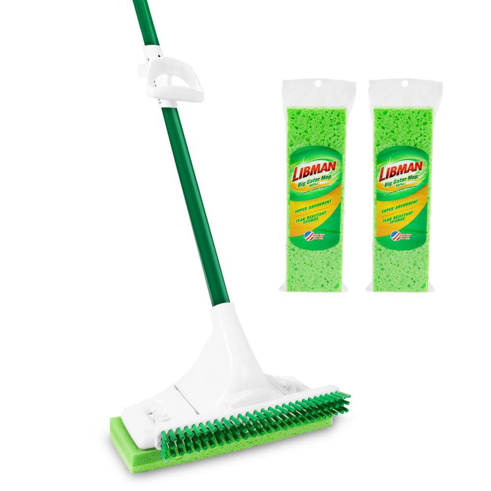 Libman Big Gator Sponge Mop with Scrub Brush with 2 Refills 1565 - The Home  Depot