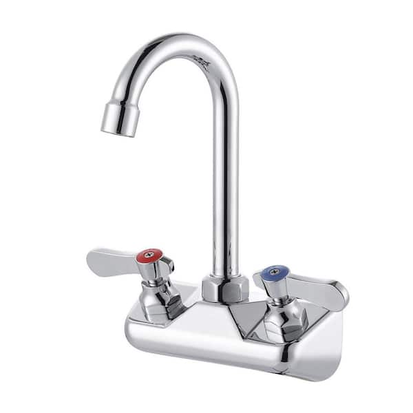 4 in. Centerset Double Handle Wall Mount Standard Kitchen Faucet with 3-4/5 in. Gooseneck Spout in Chrome