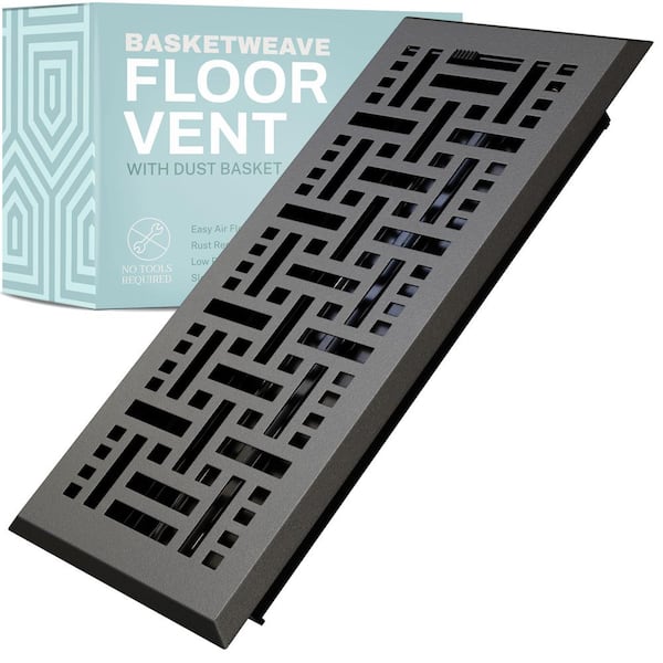HOME INTUITION Basketweave 2 x 10 in. Decorative Floor Register Vent with Mesh Cover Trap, Dark Grey