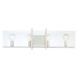 Ethan 32.25 in. 4-Light Polished Nickel Retro Modern Vanity with Clear Beveled Glass Shade