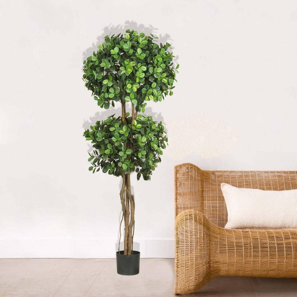 Eucalyptus Inspired Silk Double Ball Topiary, 5.5ft Greenery