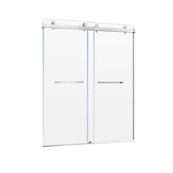 ANGELES HOME 56-60 in. W x 76 in. H Double Sliding Frameless Shower Door,Chrome 3/8(10mm)Tempered Glass,Reversible Installation
