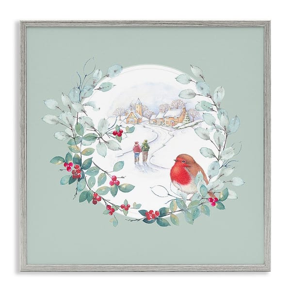 Stupell Industries Winter Scene with Border by Julie Clay 1-Piece Framed Graphic Print People Poster Art Print 12 in. x 12 in.