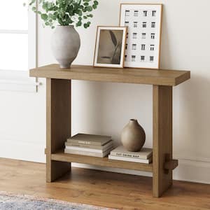 Virgo 40 in. Light Brown Farmhouse Wooden Console Table, 2-Tier Entryway Accent Table for Hallway and Living Room