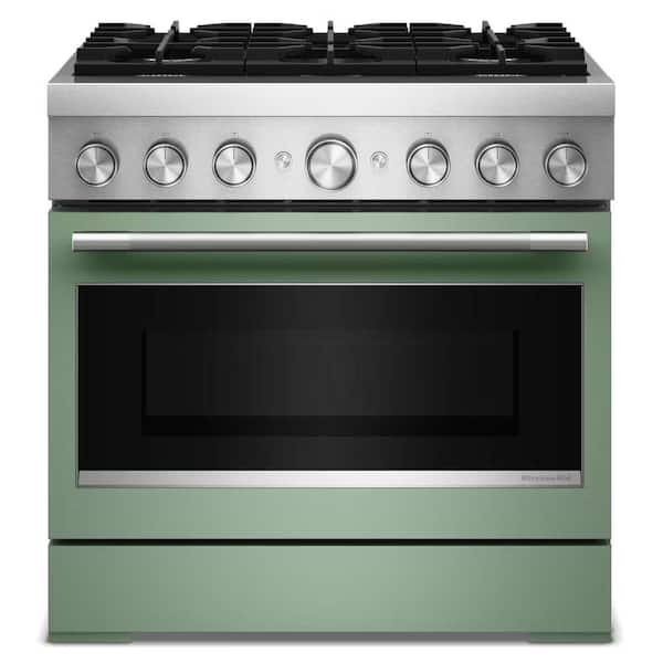 36 in. 6 Burners Freestanding Dual Fuel Range in Cardamom with No Preheat Air Fry Mode