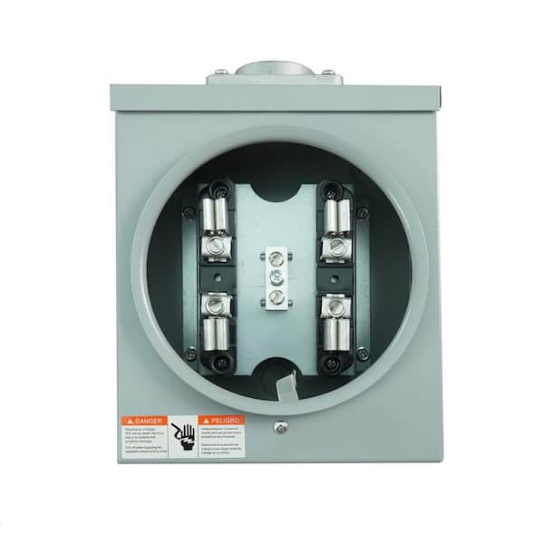 100 Amp Meter Socket, 4 Jaw Meter Base, 3 Wire Ring Type, with Horn Bypass Meter Cover Plate, Suitable for Overhead
