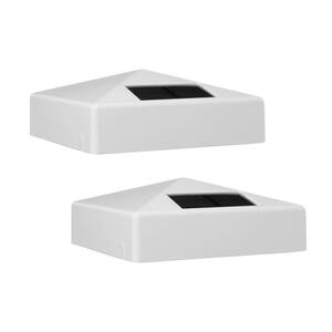 Solar White Integrated LED 4 in. x 4 in. Deck Post Cap (2-Pack)