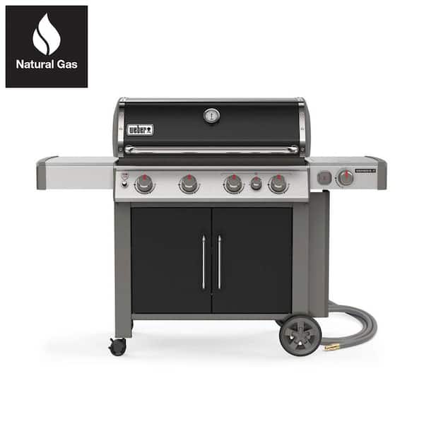 Weber Genesis Ii E 435 4 Burner Natural Gas Grill In Black With Built In Thermometer And Side Burner The Home Depot