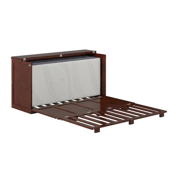 Westfield Walnut Brown Wood Frame Queen Low Profile Murphy Bed Chest with 6 in. Mattress
