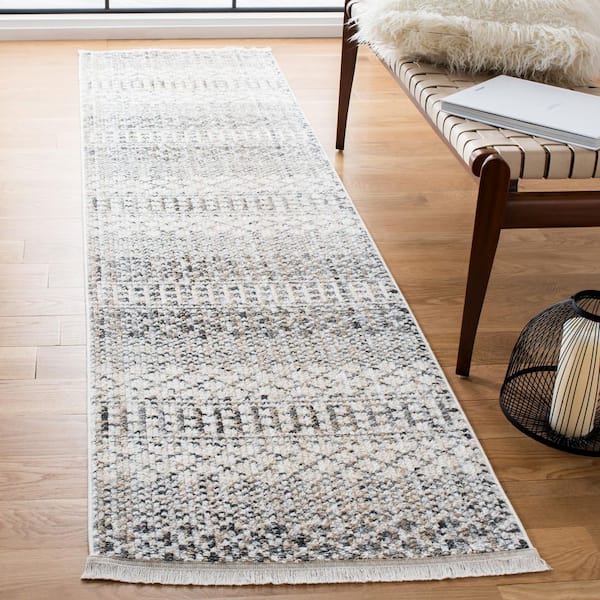 Sedona 2 ft. x 13 ft. Ivory/Gray Striped Geometric Distressed Runner Rug