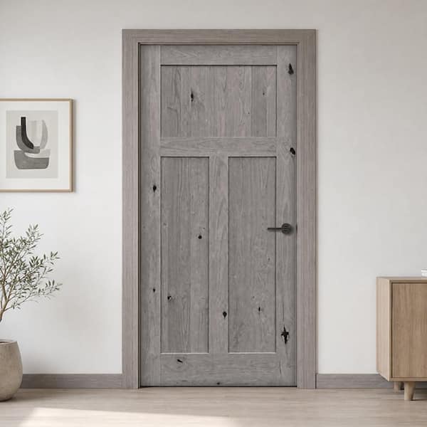 CALHOME 36 in. x 80 in. 3-Panel Shaker Solid Core Knotty Alder