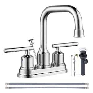 4 in. Centerset Double-Handle High Arc Bathroom Faucet with Drain Kit Included in Chrome