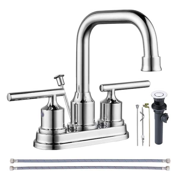 ARCORA 4 in. Centerset Double-Handle High Arc Bathroom Faucet with Drain Kit Included in Chrome
