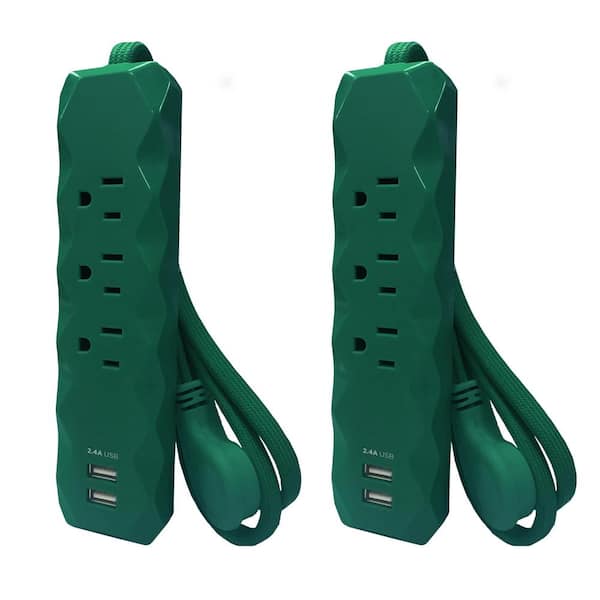 PRIVATE BRAND UNBRANDED 3-Outlets 2 USB Green Surge Protector (2-Pack)
