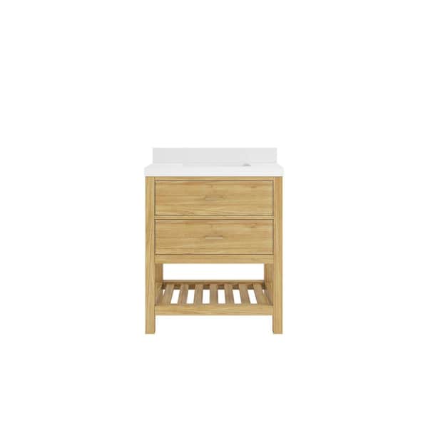 Willow Collections Parker Teak 30 in. Single Sink Freestanding Light Natural Bath Vanity with White Quarts Top Unassembled
