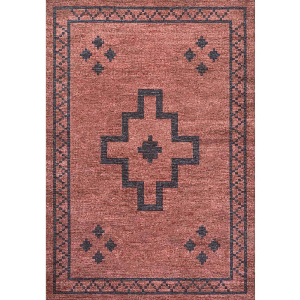Korsa Red and Dark Gray Geometric 9' x 12' Washable Area Rug
