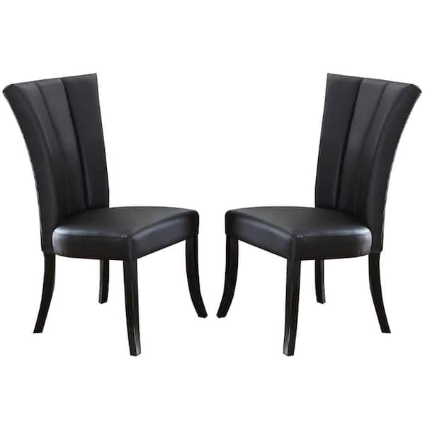 Benjara Black Leather Upholstered Dining Chair in Poplar Wood (Set of 2)