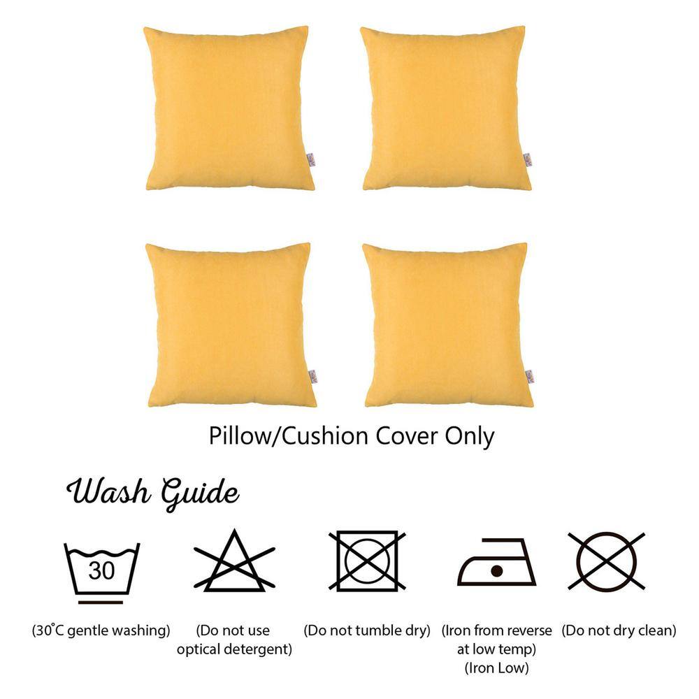 Yellow Polyester 22" Square Pillow Covers Set of 4