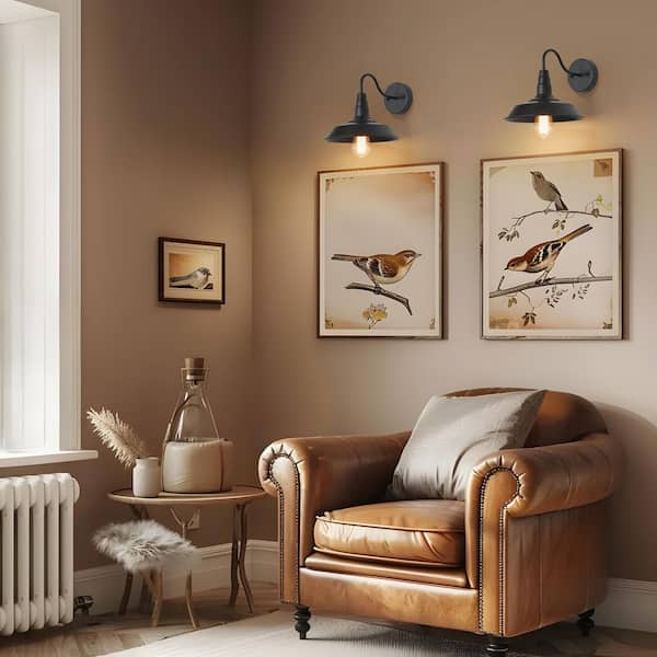 1-Light Black Industrial Classic Wall Sconce Barn Light Farmhouse Gooseneck Barn Vanity Wall Lamp