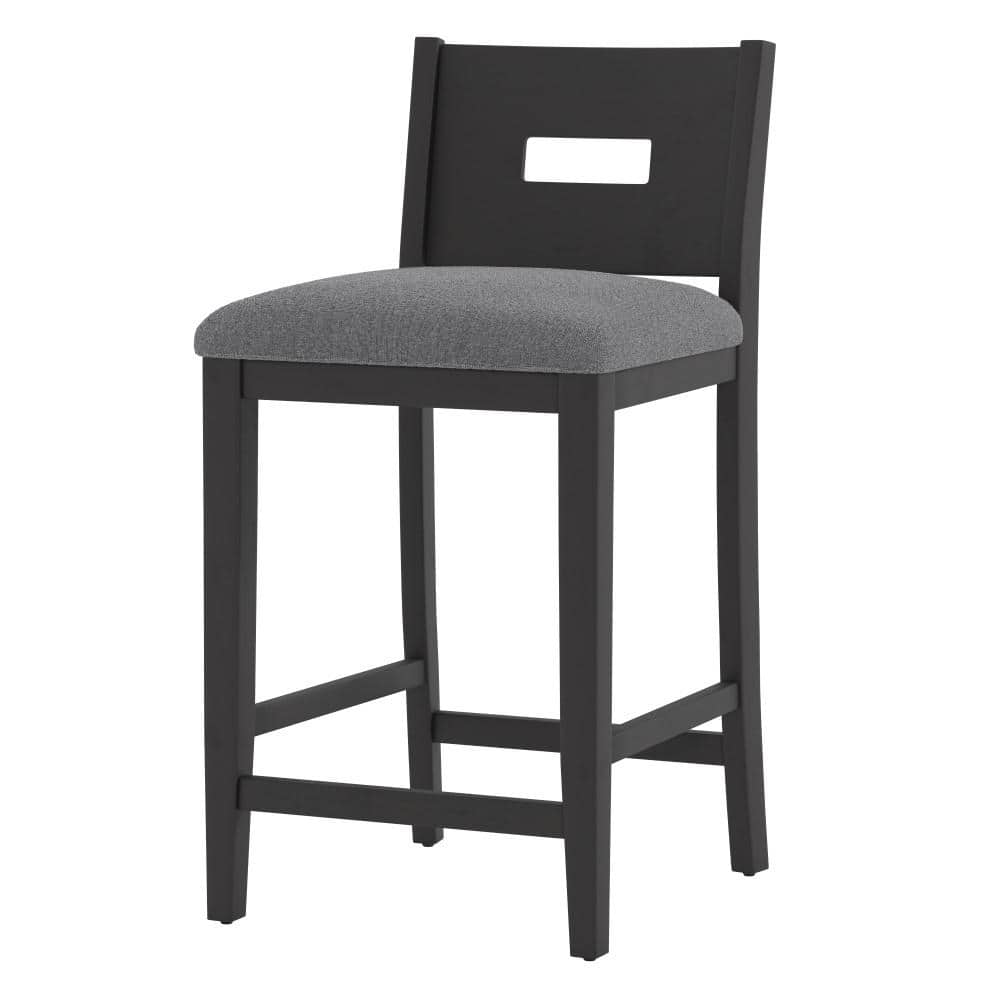 Allbritton Keyhole Black Wood Counter Height Stool with Dove Gray Seat