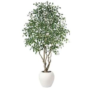 Artificial 8 ft. Ficus Tree with 18 in. White Planter, Tall Faux Ficus Tree for Indoor, Home Decor