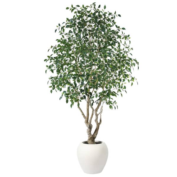 DR.Planzen Artificial 8 ft. Ficus Tree with 18 in. White Planter, Tall Faux Ficus Tree for Indoor, Home Decor