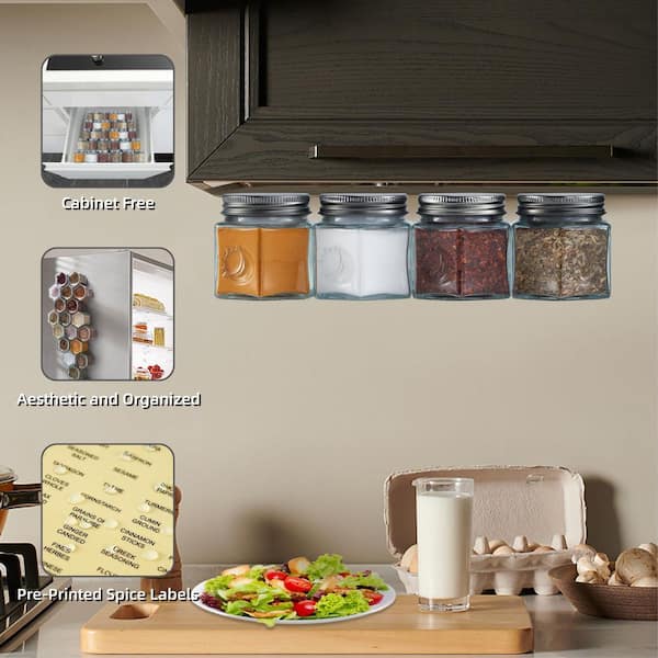 4 oz. Magnetic Spice Jars with Shaker Lids and Labels, Glass Magnetic Spice Jars for Kitchen, RV, Trailer (20-Pack)