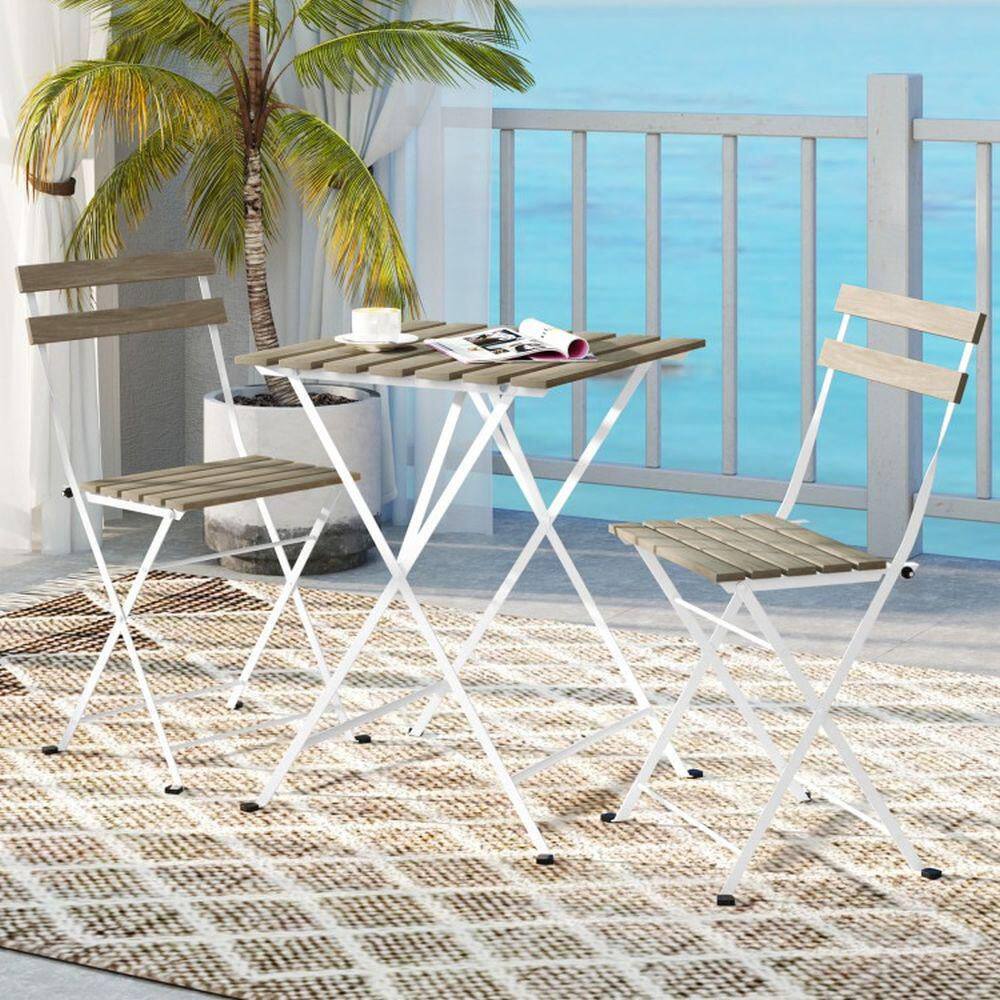 3-PieceAcacia Wood Outdoor Serving Bar Set with Slatted Seat and Tabletop