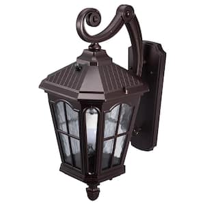 Bentham 19.4 in. 1-Light Brown LED Outdoor Wall Light Sconce Fixture with Hammered Glass Dusk to Dawn (Bulb Included)