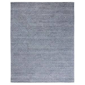 Abstract Blue 10 ft. x 14 ft. Striped Diamonds Area Rug