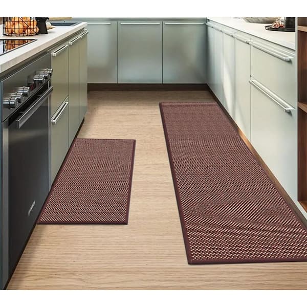 Red 47 in. x 17 in. Indoor Non-Skid Kitchen Rugs and Mats Set of 2-17 x 29 and 17 x 47 in.
