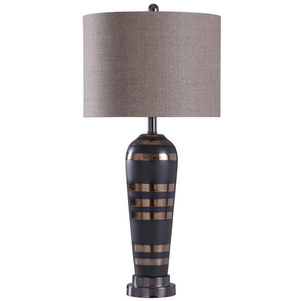 StyleCraft 30.5 in. Black/Polished Chrome Table Lamp with Grey Styrene Shade