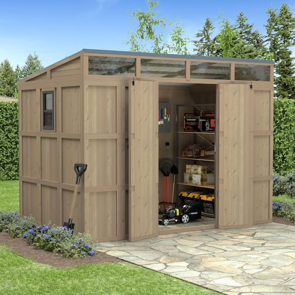 10 ft. W x 6 ft. D Wood Shed with Galvanized Steel Roof and Window, Multi-Functional Outdoor Organizer (60 sq. ft.)