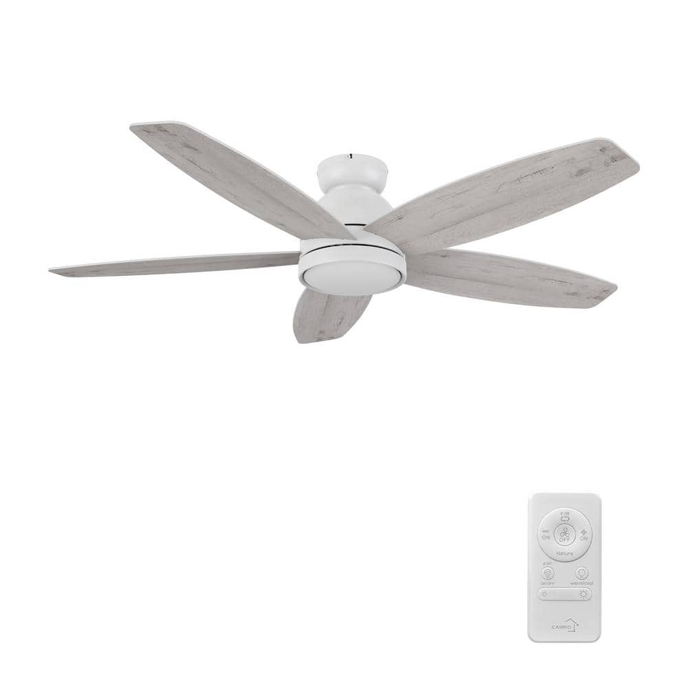 CARRO Povjeta 52 in. Color Changing Integrated LED Indoor Matte White  10-Speed DC Ceiling Fan with Light Kit/Remote Control HCFR525Q5-L11-WU-1-FM  - 