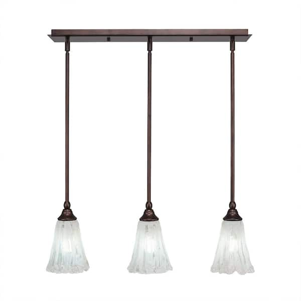 Unbranded Livingston 100-Watt 3 Light Bronze, Linear Pendant Light with 5.5 in. Italian Ice Glass Shades No Bulbs Included