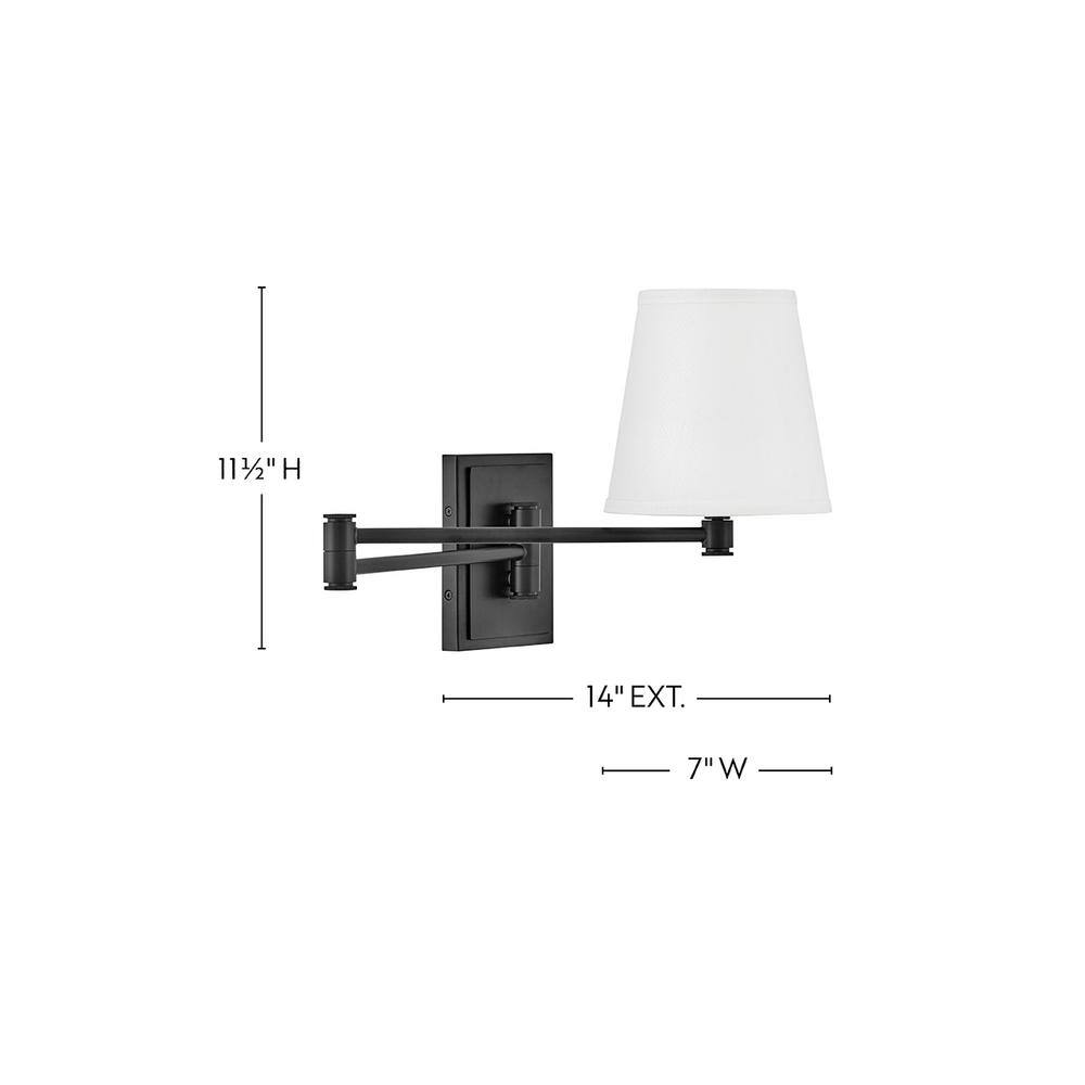 Black Steel Dimmable Plug-in Swing Arm Sconce with White Shade