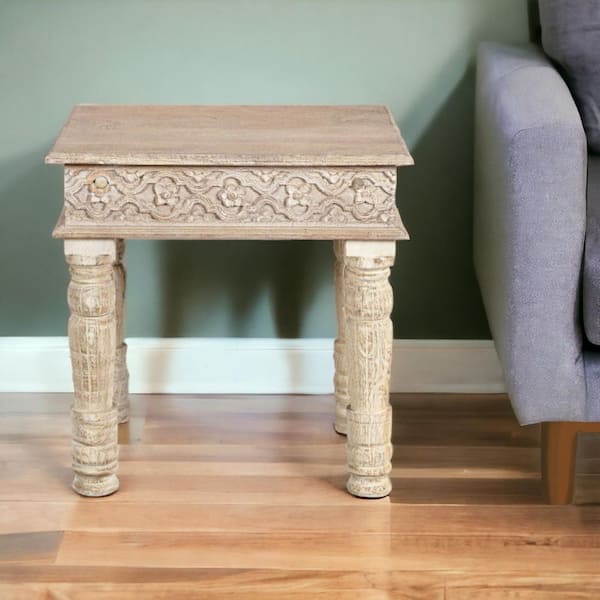57 in. Natural Square Wood End Table