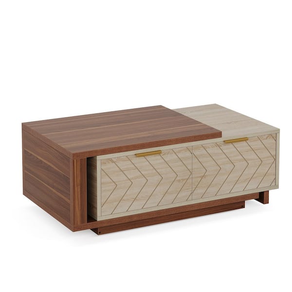 BYBLIGHT Allan 42.12 in. W Brown & Oak Rectangle Wood Coffee Table with Adjustable Tabletop for Living Room