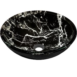 Pallina Glass Vessel Sink in Marbled Black