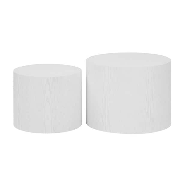Sudzendf White MDF Round Outdoor Side Table 2-Piece