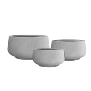 21.6", 16.9", and 12.5"W Round Natural Concrete Elegant Planters, Set of 3 Outdoor Indoor Seamless w/ Drainage Hole