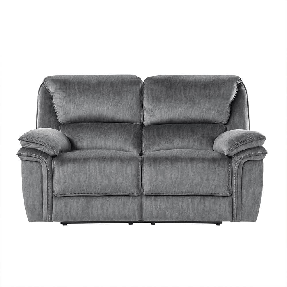Greerman 65 in. W Gray Microfiber Double Manual Reclining Loveseat